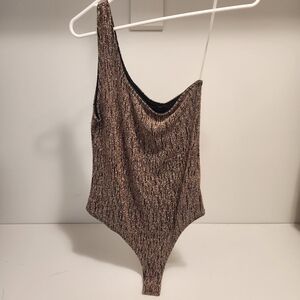 Seduction | Off Shoulder Gold Glitter Bodysuit Top Shirt